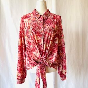 I Saw It First Paisley Tie-Front Blouse - Size 14 (L)